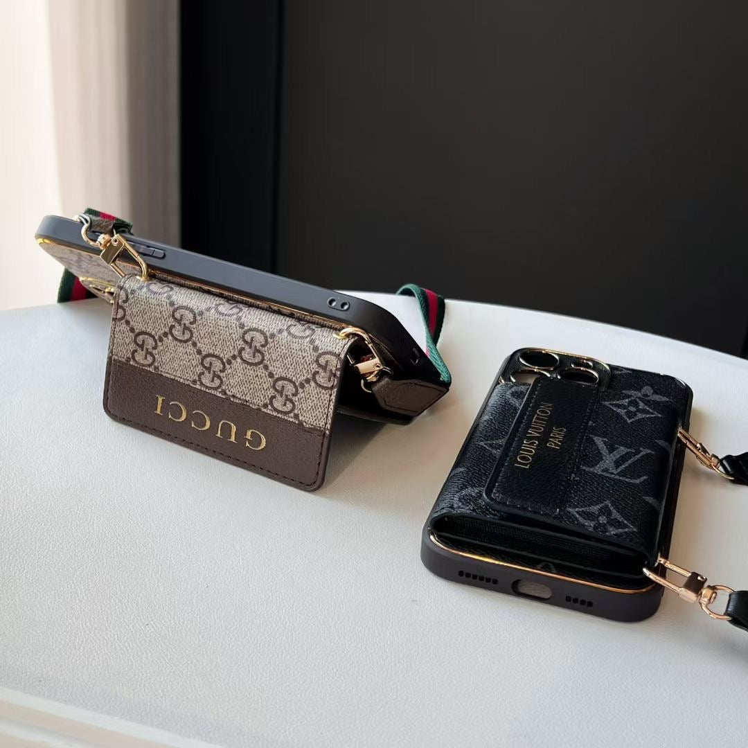Classic Letter Crossbody Card Holder iPhone Case