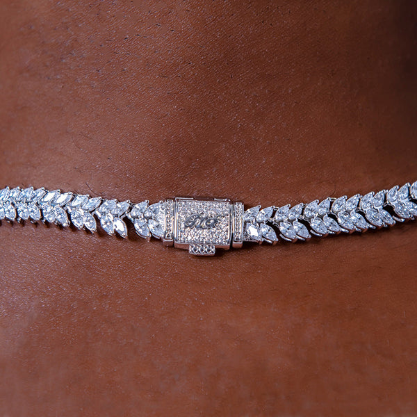 Iced Herringbone Chain in White Gold- 7mm