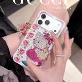 Pink Crystal Kitty Floral iPhone Case
