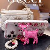 Pink Crystal Kitty Floral iPhone Case