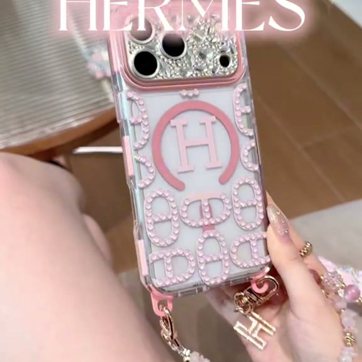 Blush Crystal Bow Chain iPhone Case