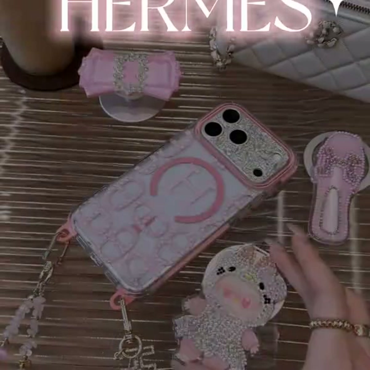 Blush Crystal Bow Chain iPhone Case