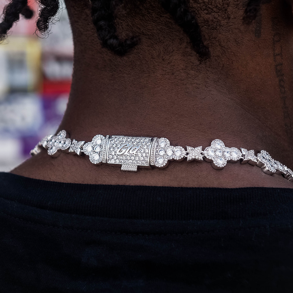 Rounded Cross Pave Star Chain in White Gold - 16mm