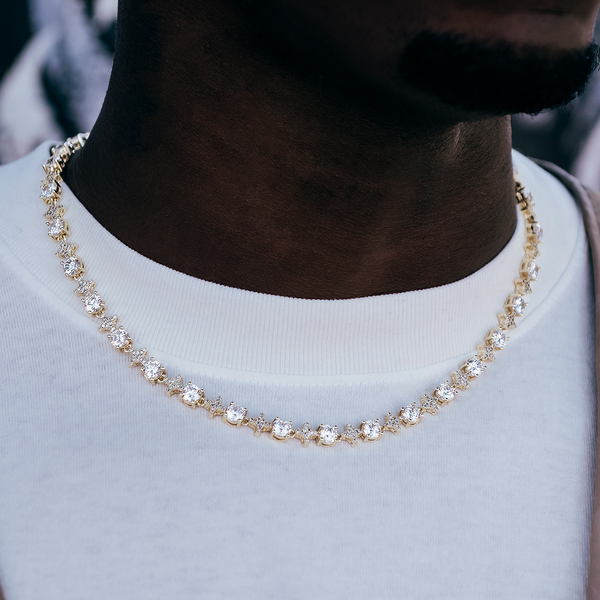 Round Stone Star Tennis Chain in Yellow Gold - 8mm