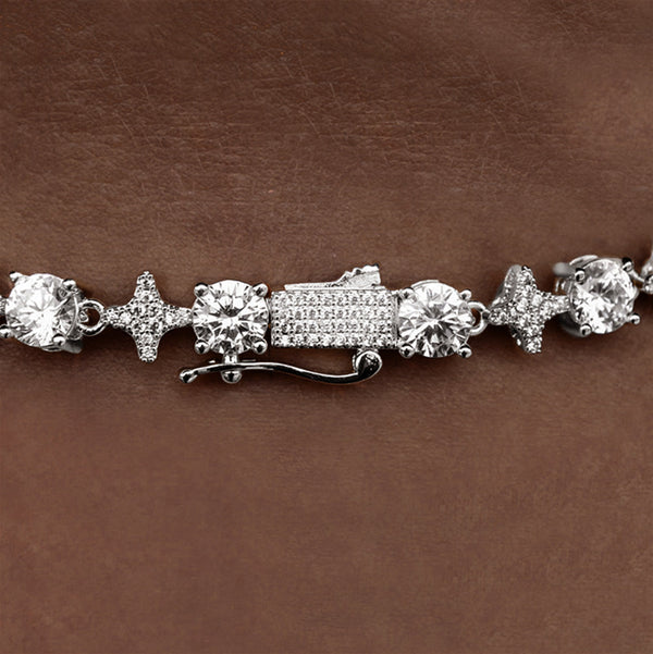 Round Stone Star Tennis Chain in White Gold - 8mm