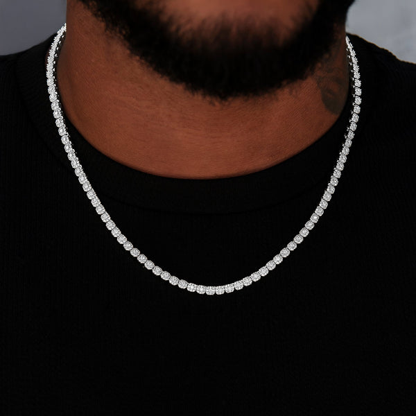 Iced Mini Clustered Tennis Chain in White Gold