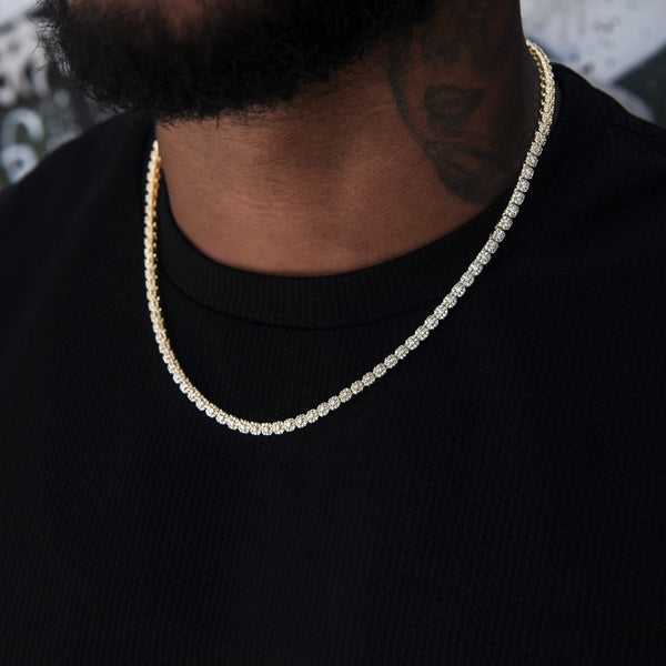 Iced Mini Clustered Tennis Chain in Yellow Gold