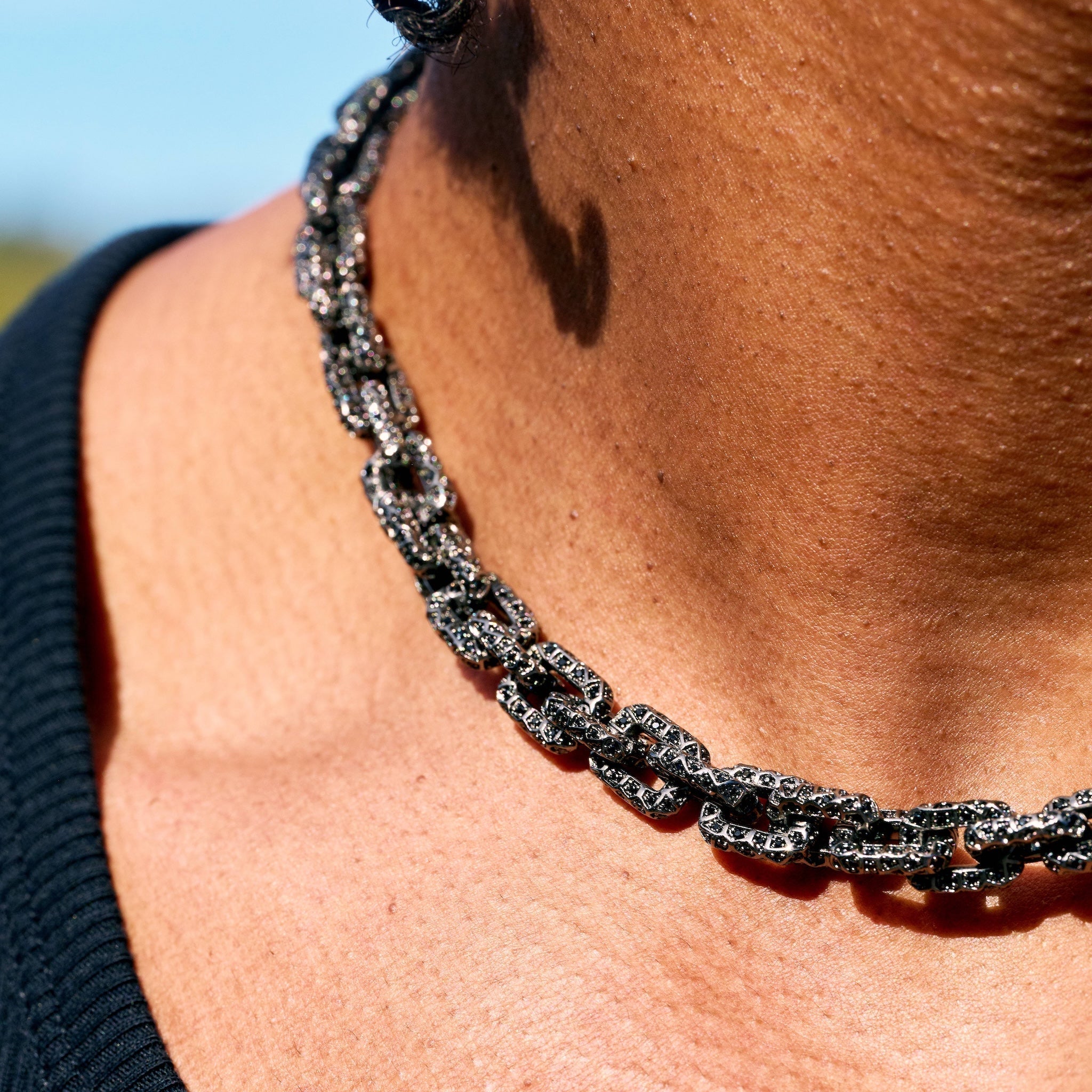 GLD X Bloody Osiris Lab Diamond Voronoi Link Chain in Solid Black Gold
