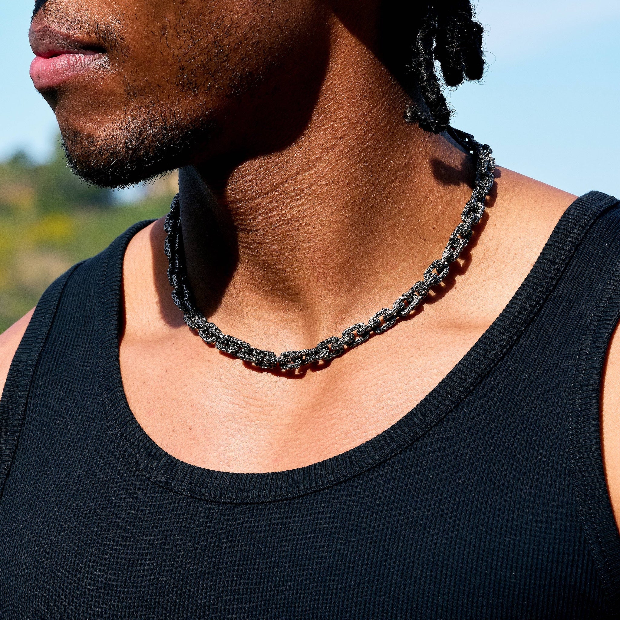 GLD X Bloody Osiris Iced Black Voronoi Link Chain in Black Silver