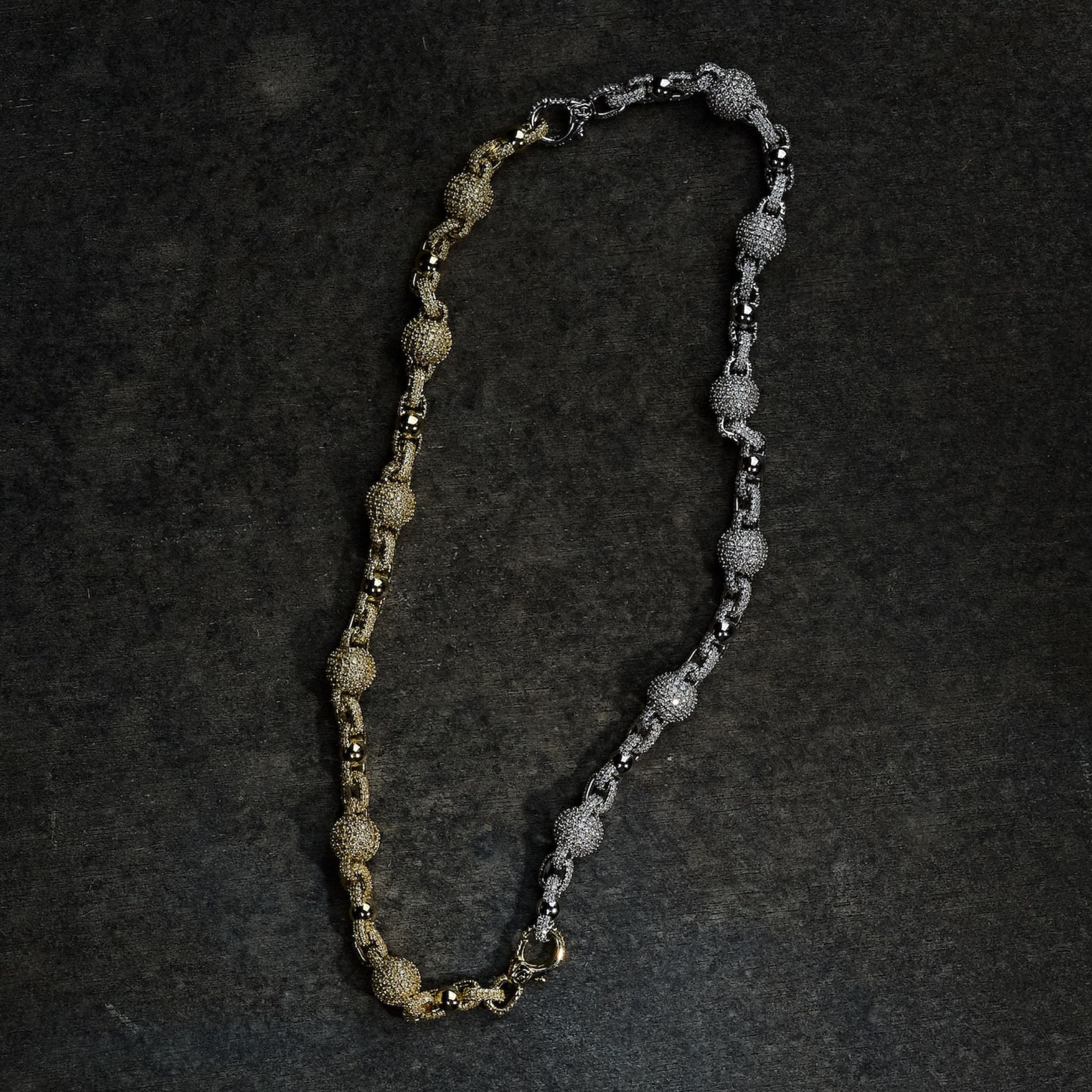 GLD X Bloody Osiris Dual Finish Lab Diamond Ball Chain in White and Yellow Solid Gold