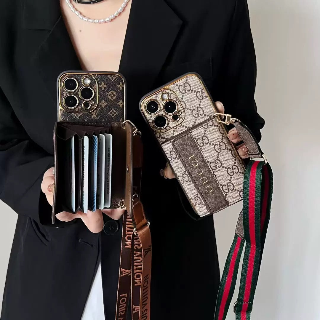 Classic Letter Crossbody Card Holder iPhone Case