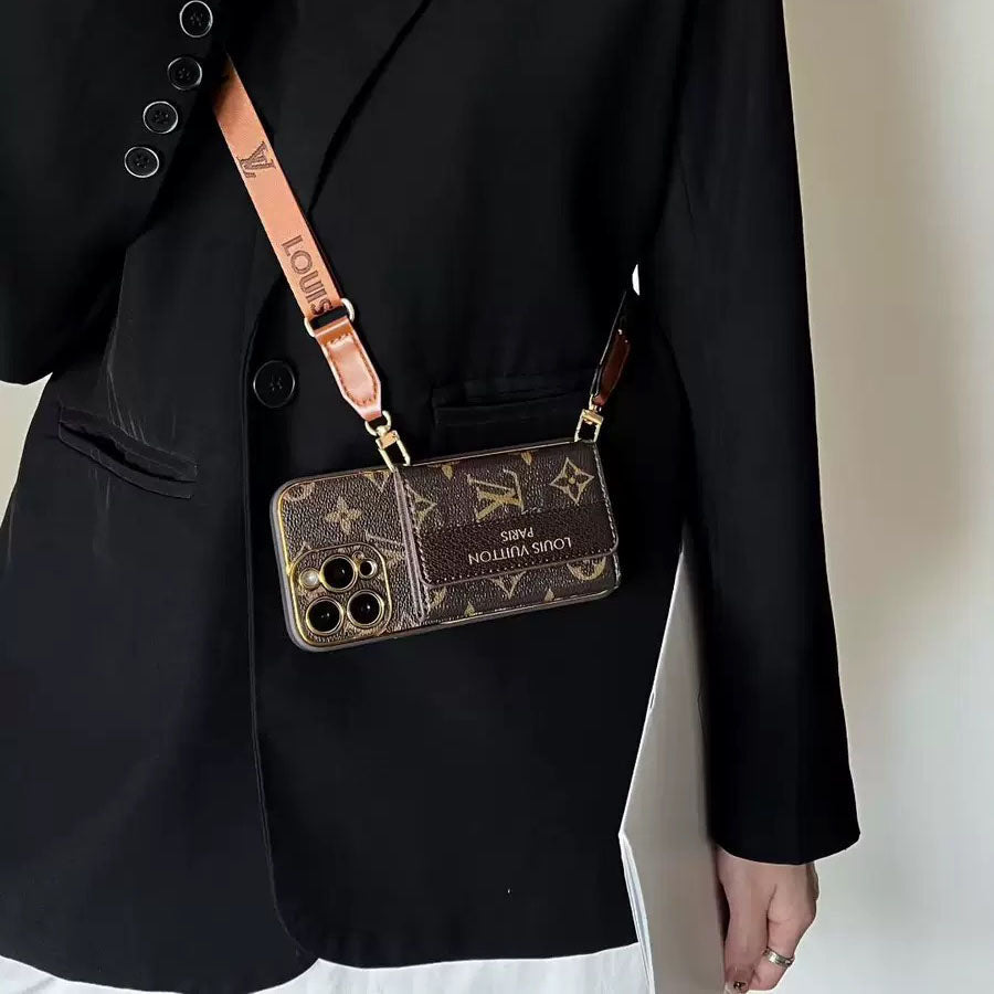 Classic Letter Crossbody Card Holder iPhone Case