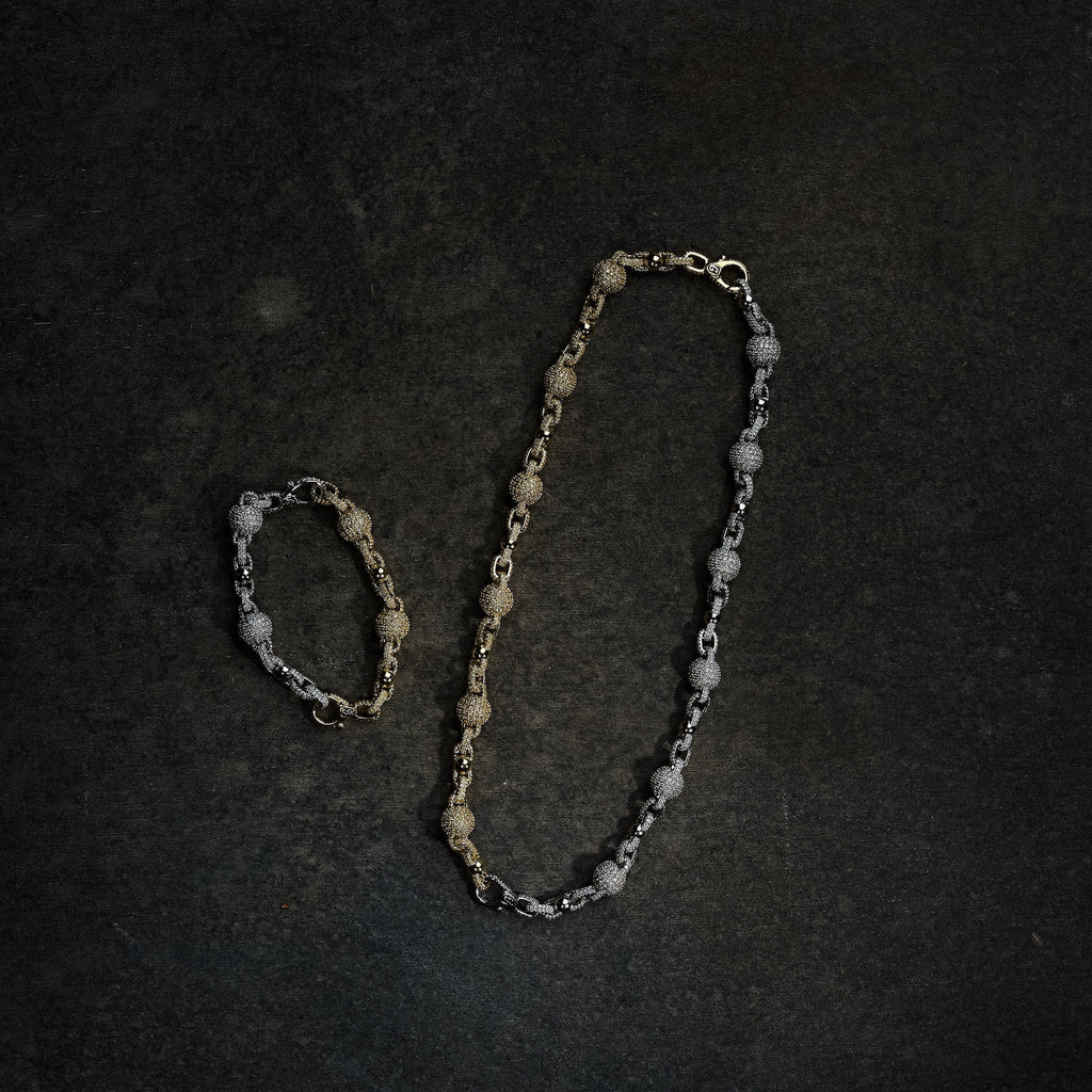 GLD X Bloody Osiris Dual Finish Lab Diamond Ball Chain in White and Yellow Solid Gold