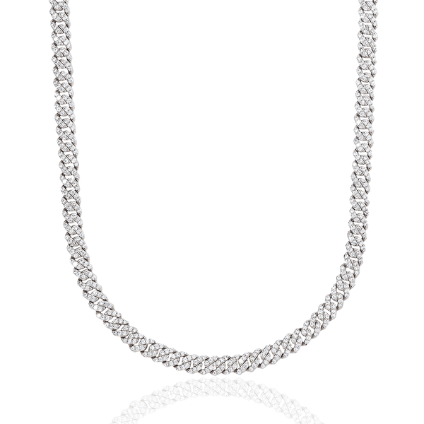 Micro Diamond Prong Cuban Chain in White Gold - 6mm