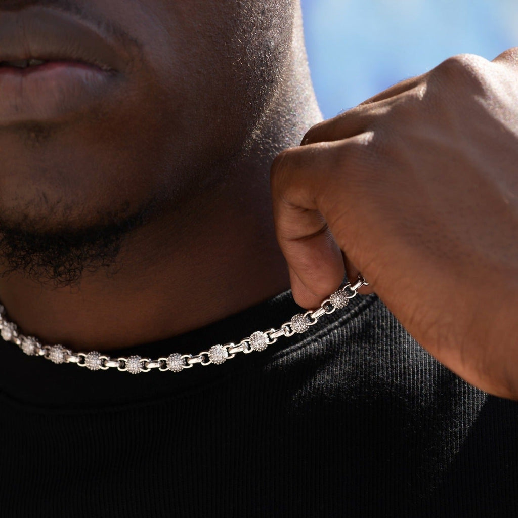 Iced Ball Box Link Chain in White Gold - 6mm