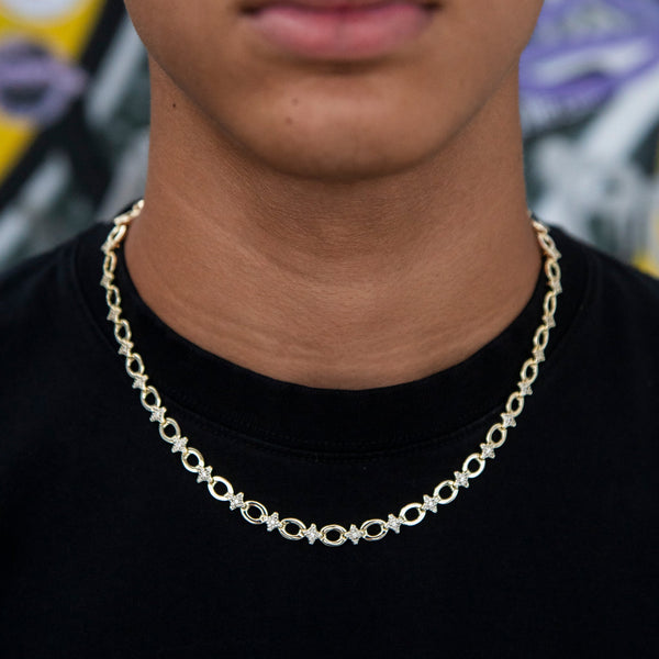 Iced Star Cable Link Chain - Yellow Gold