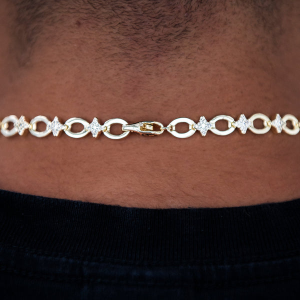 Iced Star Cable Link Chain - Yellow Gold