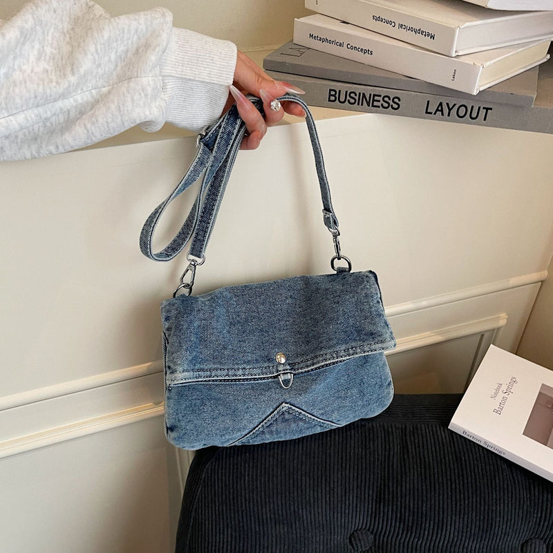 Retro Denim Shoulder Bag for Women - Large Capacity Commuter Envelope Bag