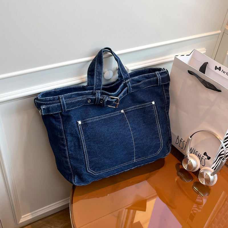 Retro Denim Shoulder Bag Large Capacity Casual Commuter Tote
