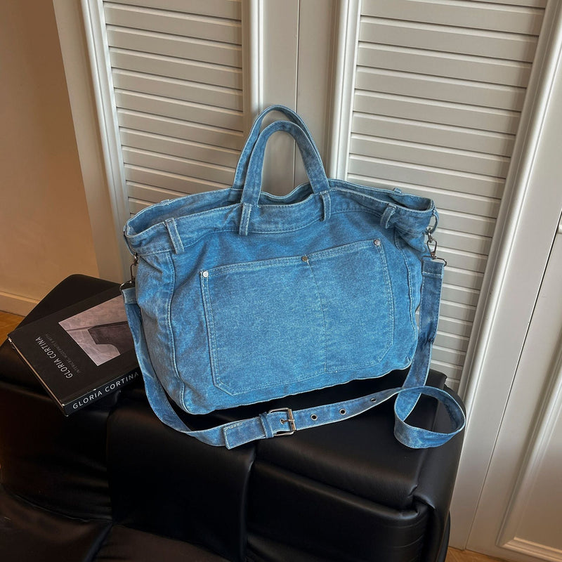 Retro Denim Shoulder Bag Large Capacity Casual Commuter Tote