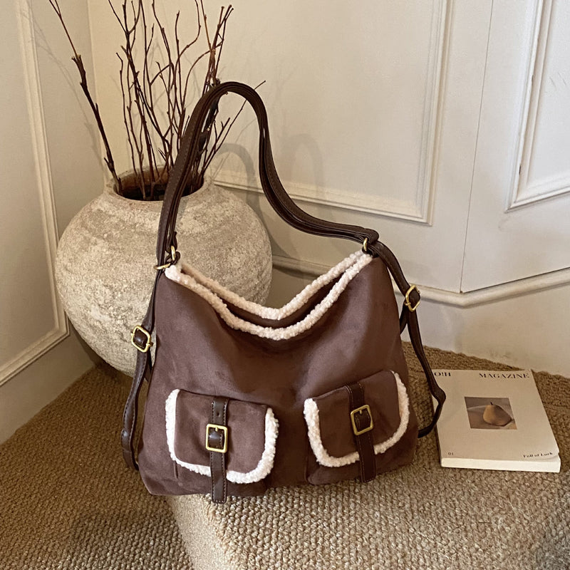 Retro Splicing Women's Matte Backpack Shoulder Tote