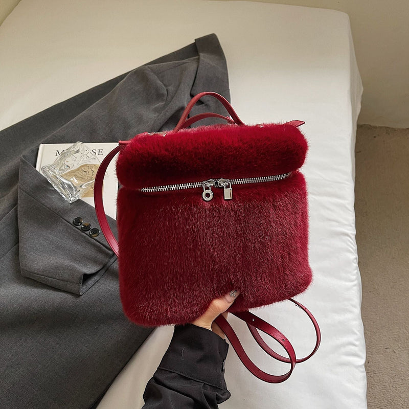 Autumn Winter Commuter Backpack Large Capacity Wool Messenger Bag