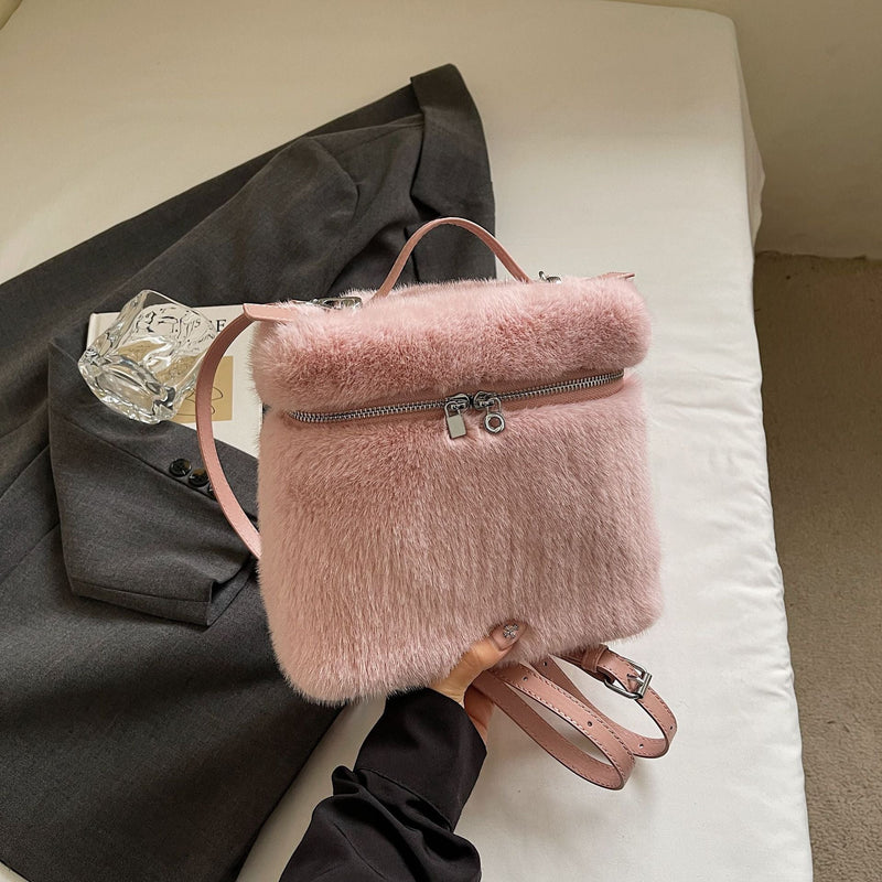 Autumn Winter Commuter Backpack Large Capacity Wool Messenger Bag