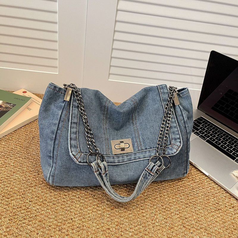 Denim Canvas Tote Bag Retro Commuter Shoulder Bag