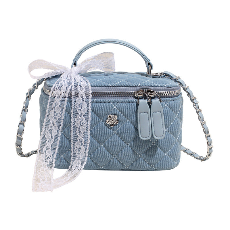 Rhombus Chain Box Bag Denim Shoulder Bag for Women