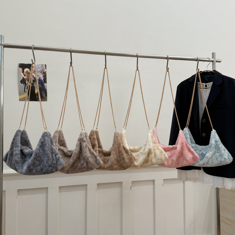 Trendy Fluffy Dumpling Shoulder Bag with Chain