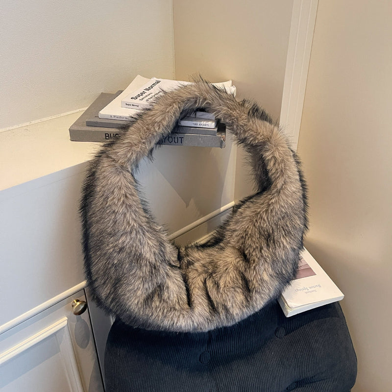 Premium Versatile Plush Shoulder Bag, Fluffy Armpit Bag, Casual Handbag