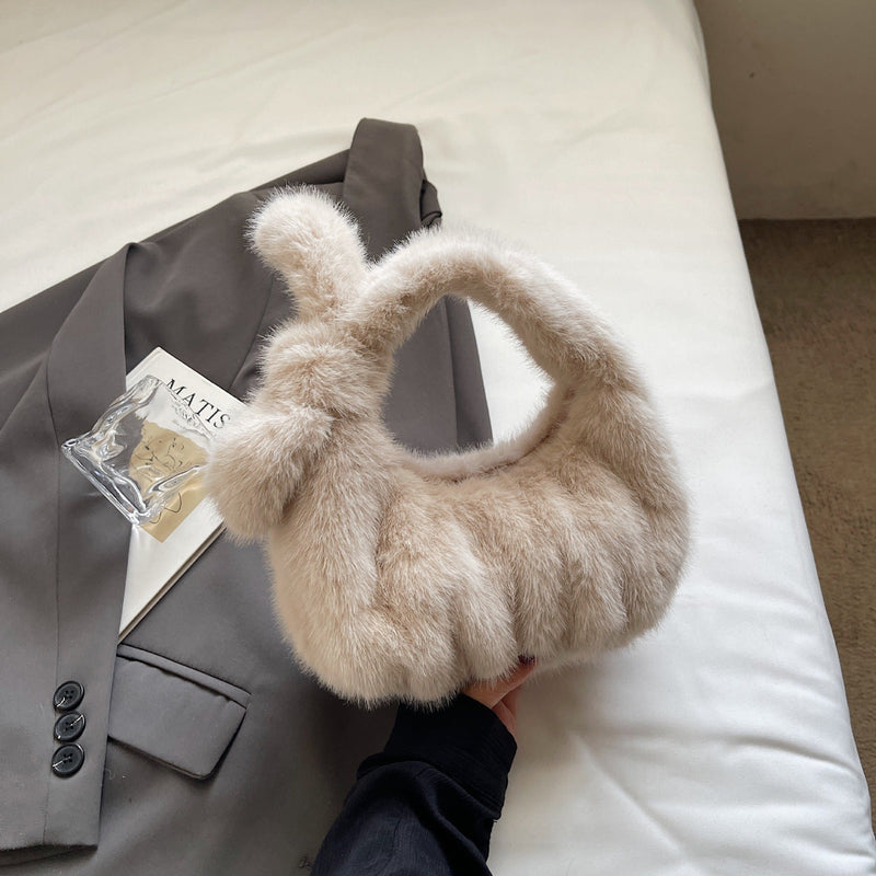 Plush Pleated Hand Cloud Bag Solid Color Hair Bag