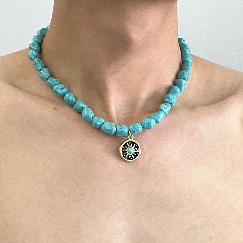 Vintage Turquoise Sunflower Necklace