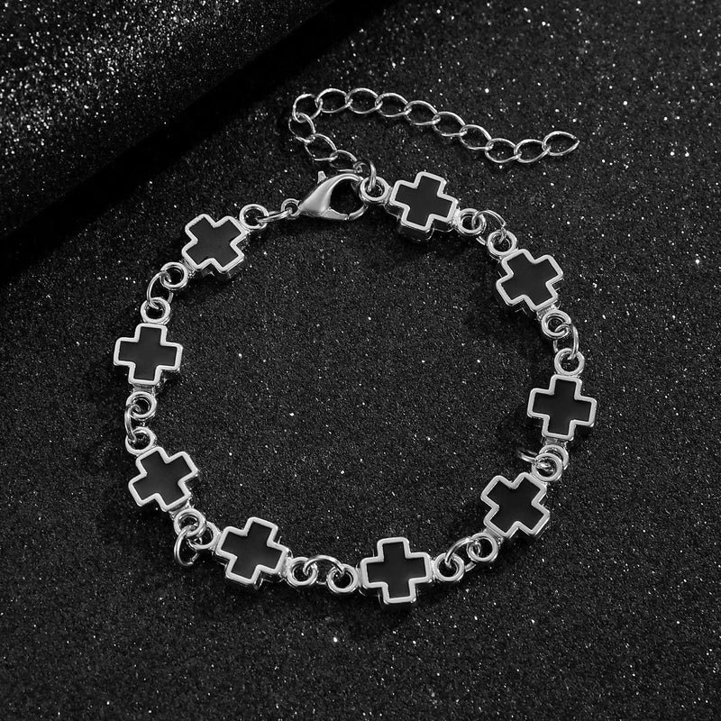 Black and White Cross Bracelet Set