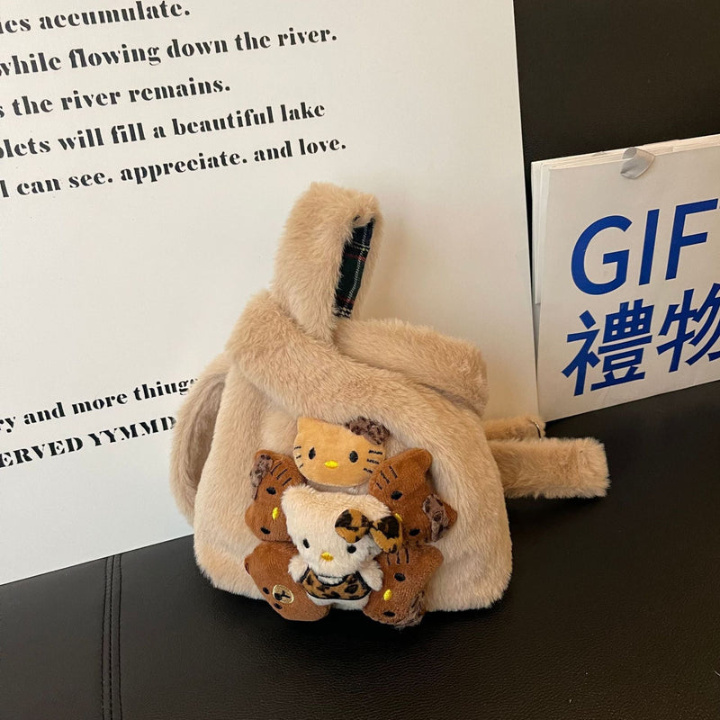 Cute Kt Cat Leopard Print Plush Commuter Bag
