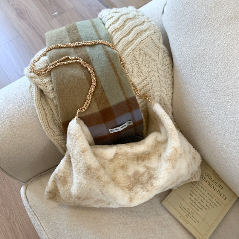 Trendy Fluffy Dumpling Shoulder Bag with Chain