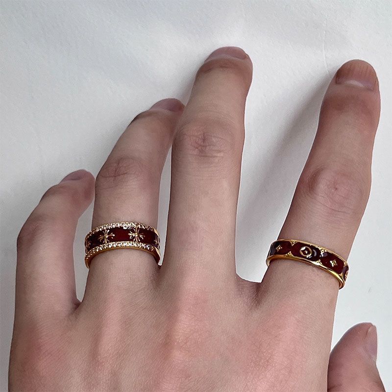 Vintage Burgundy Enamel Adjustable Ring