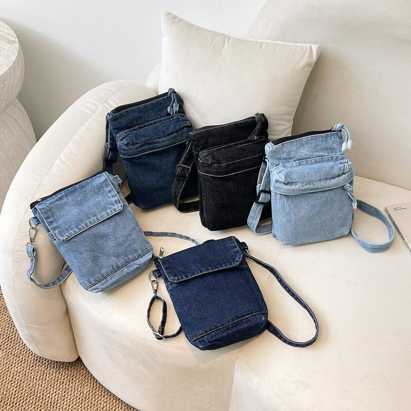 Personalized Washed Denim Messenger Bag