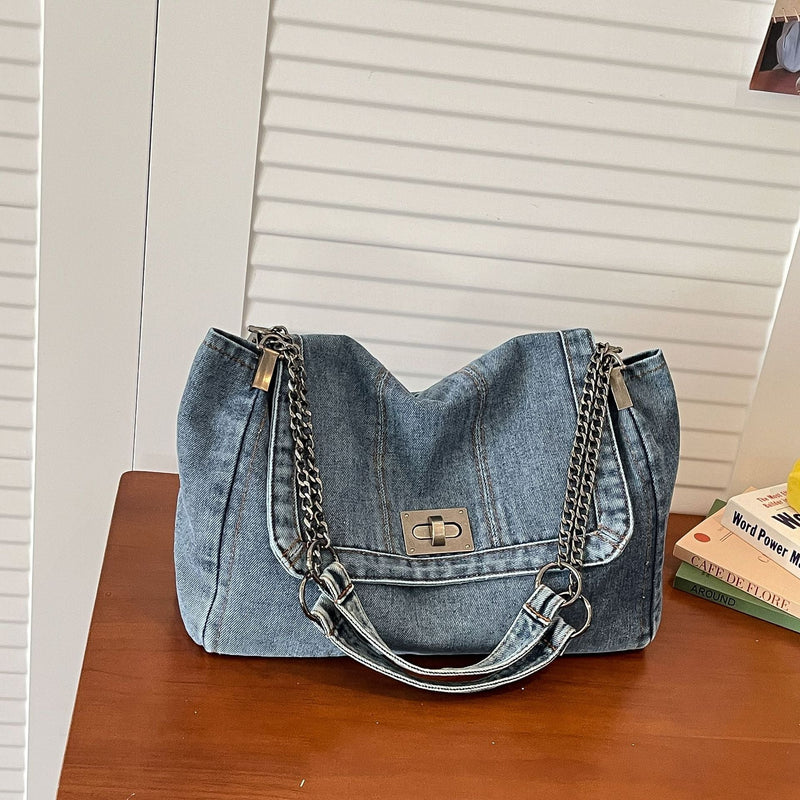 Denim Canvas Tote Bag Retro Commuter Shoulder Bag