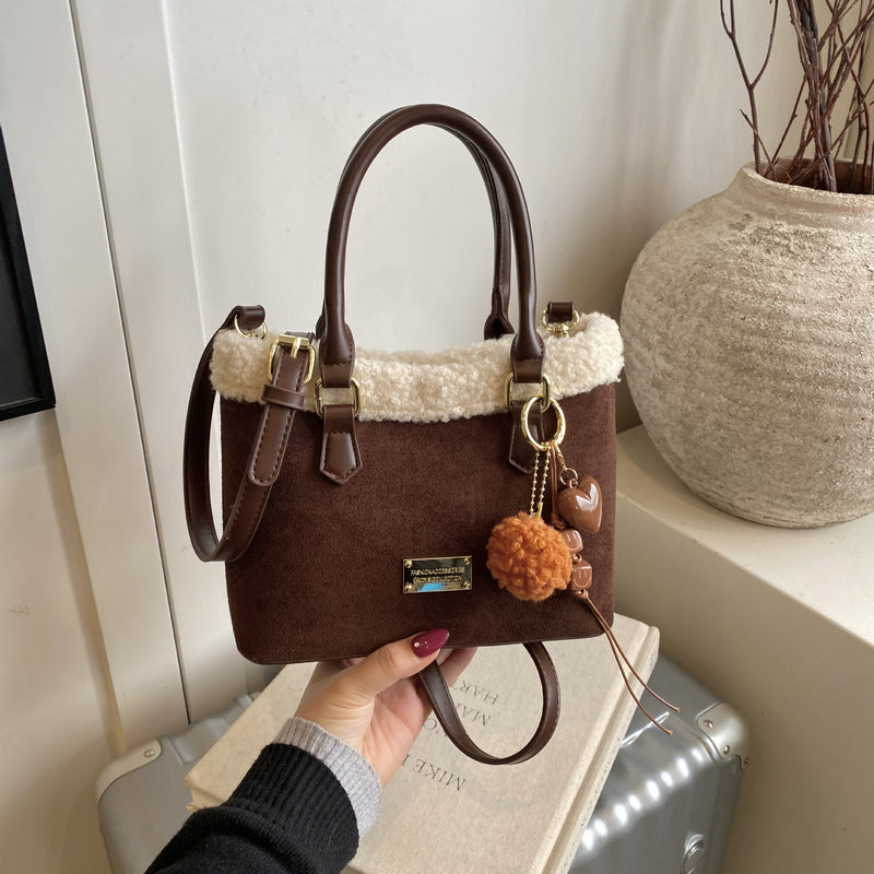 Retro Plaid Plush Mini Bucket Shoulder Bag
