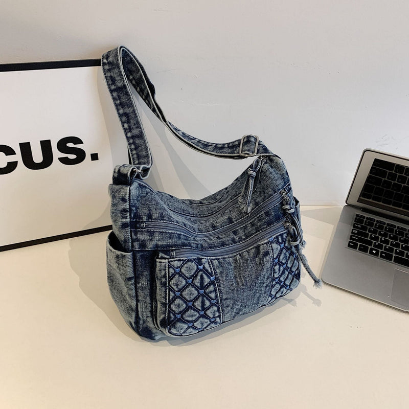 Retro Denim Messenger Bag Casual Simple Large Capacity Shoulder Bag Light Commuter Versatile Women'S Small Square Bag