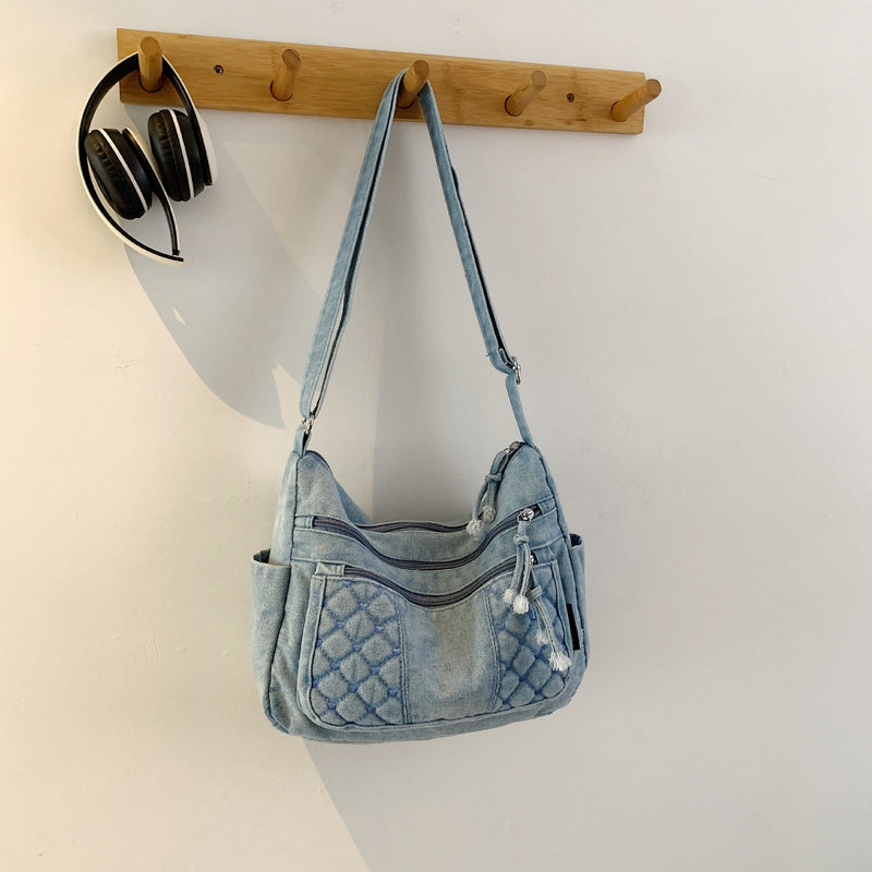 Retro Denim Messenger Bag Casual Simple Large Capacity Shoulder Bag Light Commuter Versatile Women'S Small Square Bag