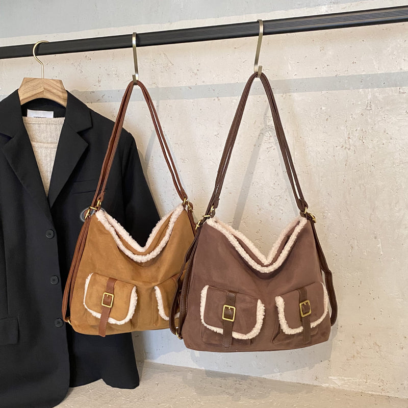 Retro Splicing Women's Matte Backpack Shoulder Tote
