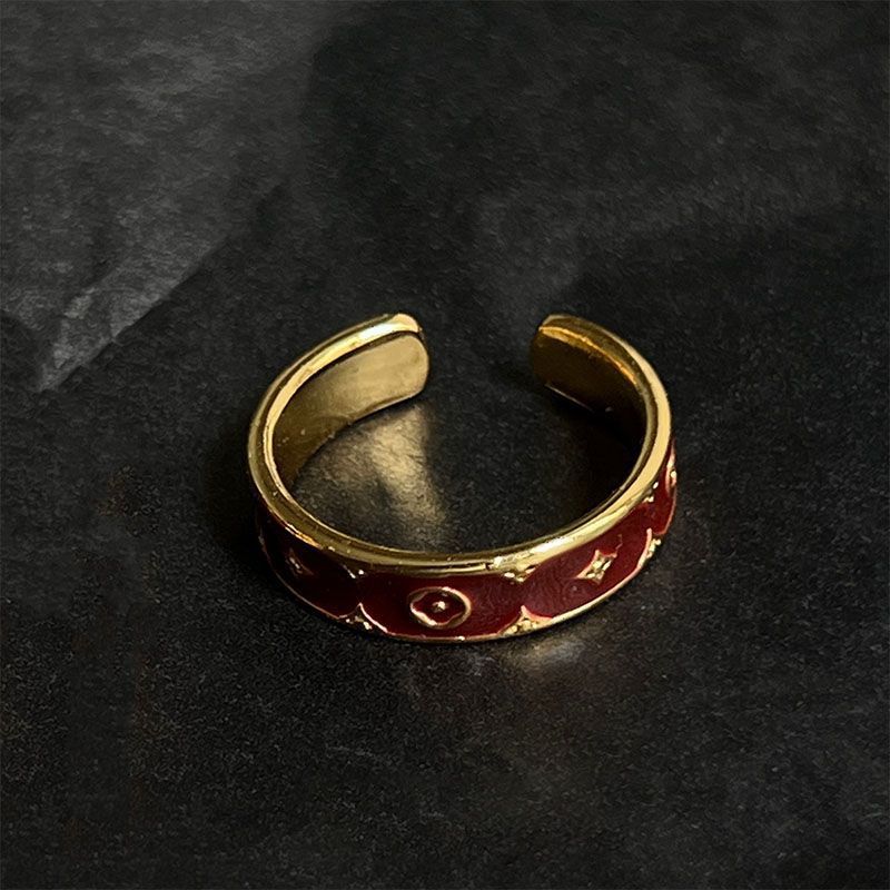 Vintage Burgundy Enamel Adjustable Ring