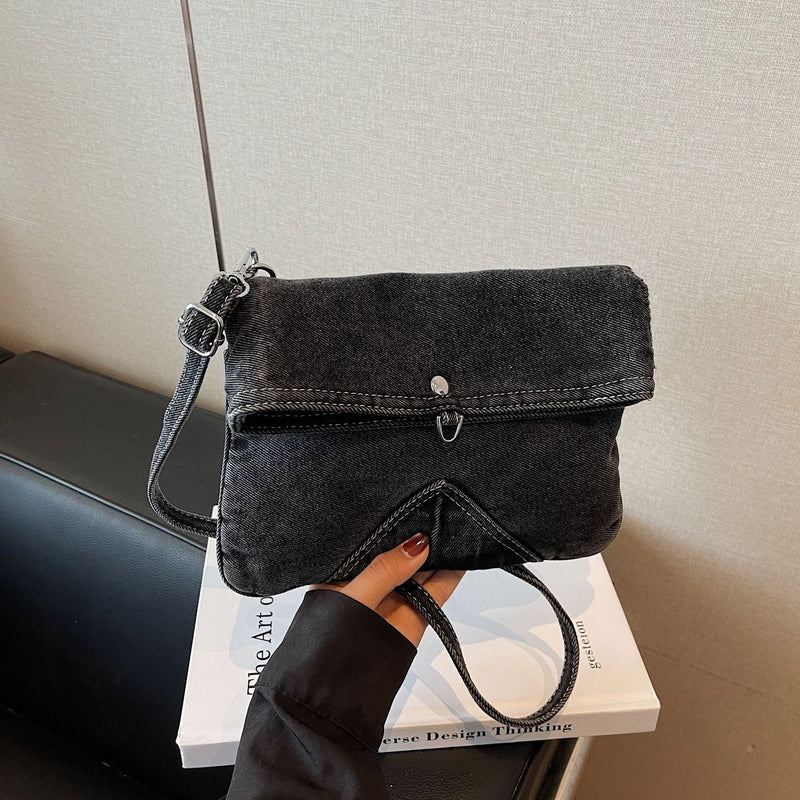 Retro Denim Shoulder Bag for Women - Large Capacity Commuter Envelope Bag
