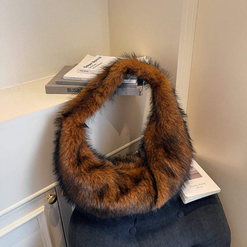 Premium Versatile Plush Shoulder Bag, Fluffy Armpit Bag, Casual Handbag