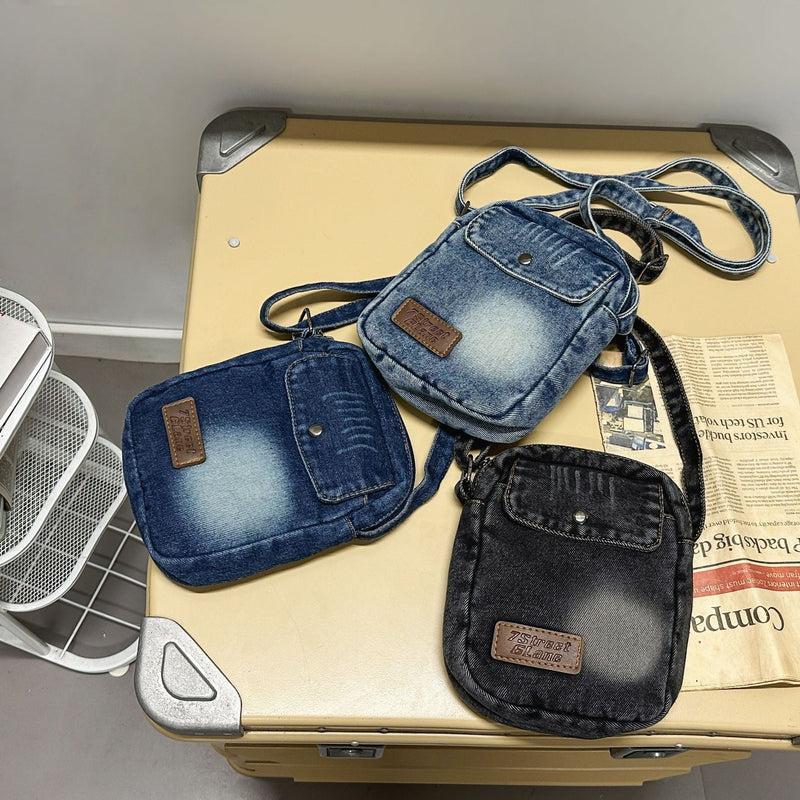 Simple Denim Square Shoulder Bag for College Students