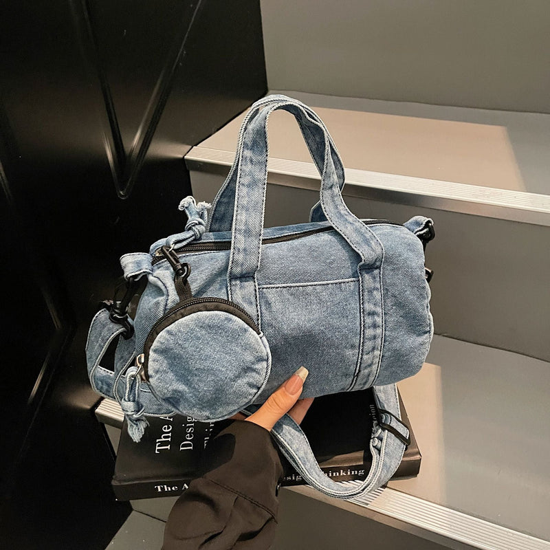 Retro Denim Messenger Bag for Women - Large Capacity Casual Shoulder Bag