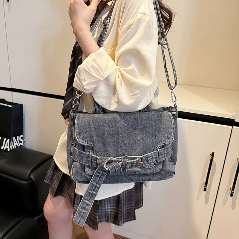 Retro Denim Tote Bag Casual Commuter Shoulder Messenger
