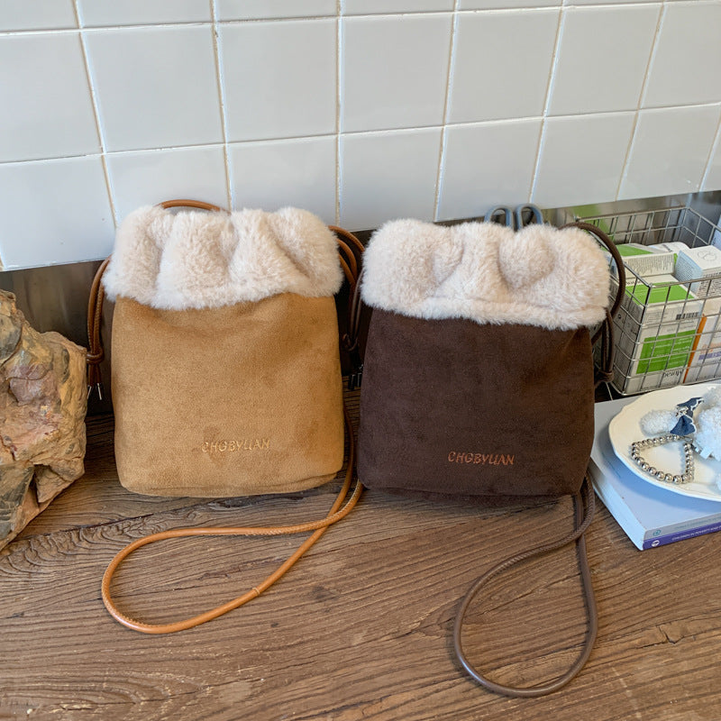 Retro Plush Splicing Messenger Bag
